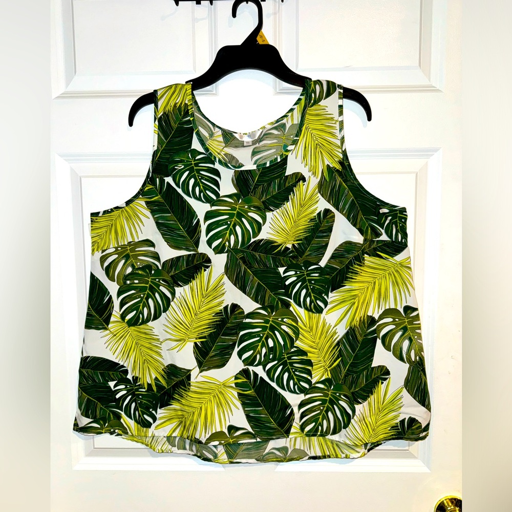 TIME and TRU Green Tropical Sleeveless Blouse size XXL Silky Palms